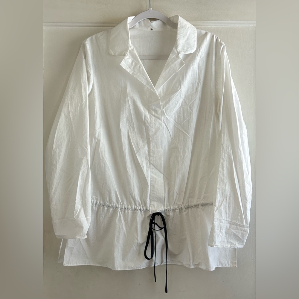 Peter Cohen White Cotton Poplin Tie Waist Tunic Top Blouse Shirt Size M